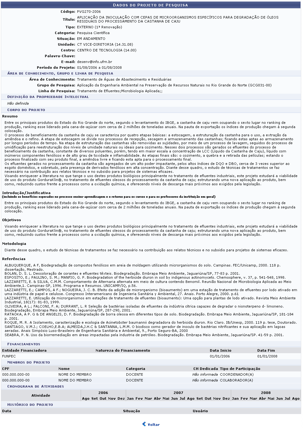 Figura 4: Dados do Projeto de Pesquisa