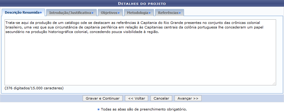 Figura 3: Detalhes do Projeto
