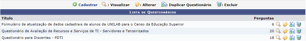 Figura 1: Lista de Questionários