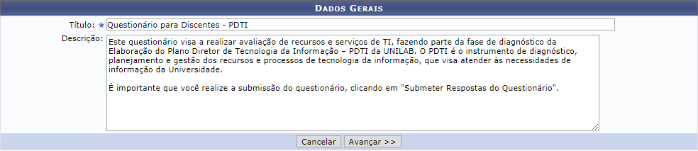Figura 6: Alterar Questionário Figura 6: Alterar Questionário