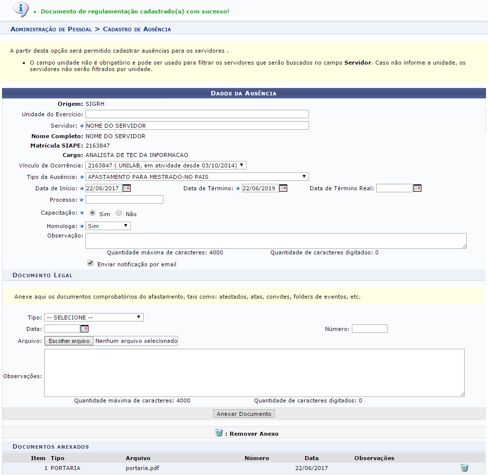 Figura 2: Mensagem de Sucesso do Arquivo Anexado Figura 2: Mensagem de Sucesso do Arquivo Anexado