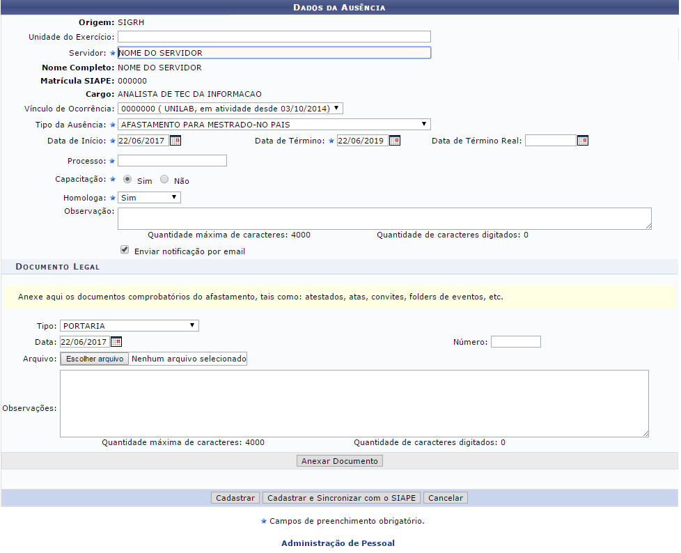 Figura 1: Dados da Ausência Figura 1: Dados da Ausência